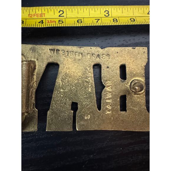 Vintage 70s RAY Solid Brass Belt Buckle Western Retro Gold Block - Picture 6 of 6